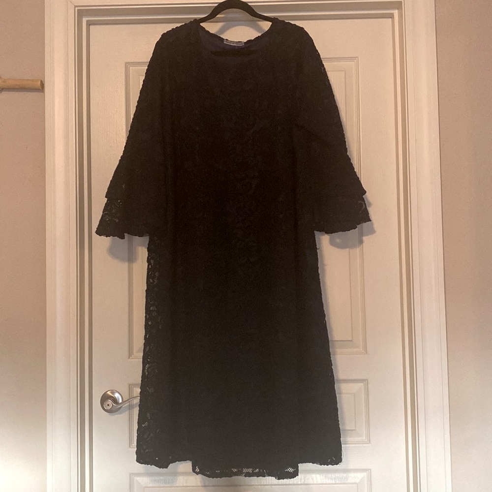 Klassy Girl Apparel Blue Dress with Black Lace Overlay - 2X